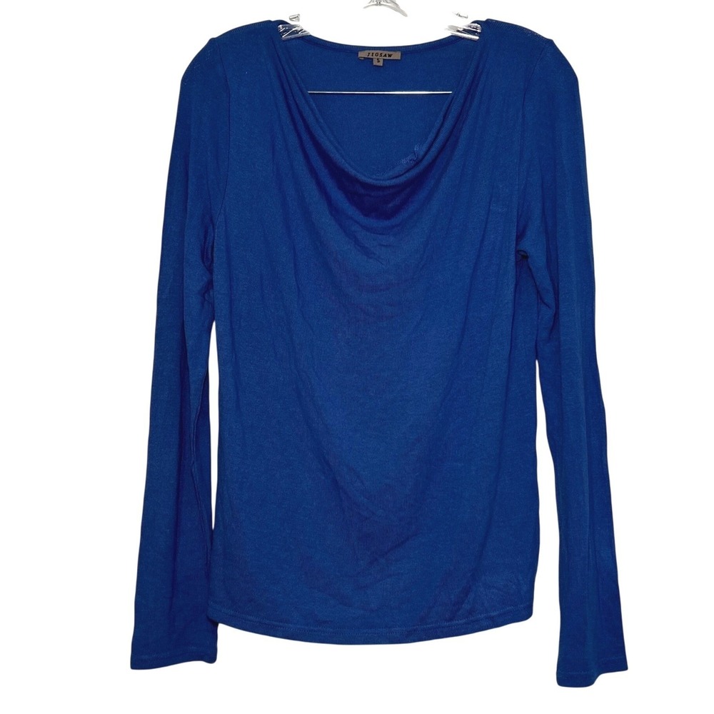 Jigsaw blue cowl neck long sleeve top women's small minimal basic winter layer